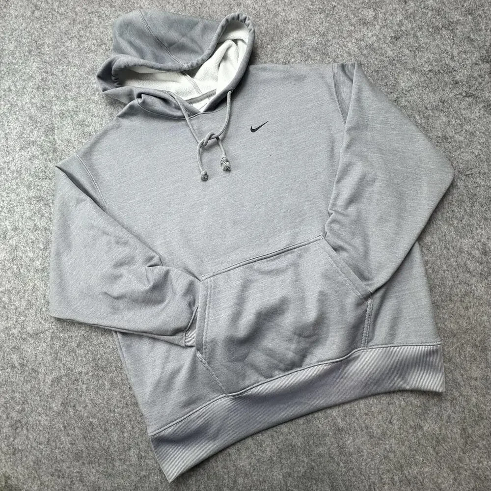 Nike Hoodie Mens Small Gray Therma-FIT Fleece Pullover Swoosh Kangaroo Pocket